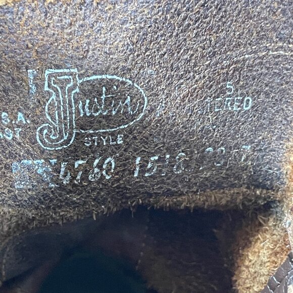 Justin 4760 Work Boot Leather Brown Size 10 (READ) Men's Round Toe - Picture 11 of 12